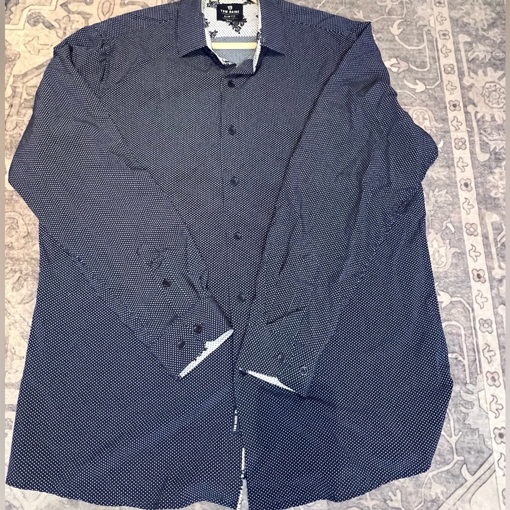 Tom Baine Blue/white dot XXL Slim Fit Stretch Wrinkle Free Button Up Shirt. - Picture 7 of 9